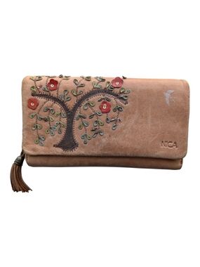 NICA Y2K Leather Embroidered Tree Wallet 15 Card Slots Boho